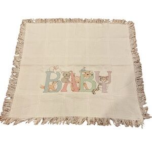 Needlecrafts Stamped Cross Stitch Animal Baby Quilt Infant Throw Craft Fringe